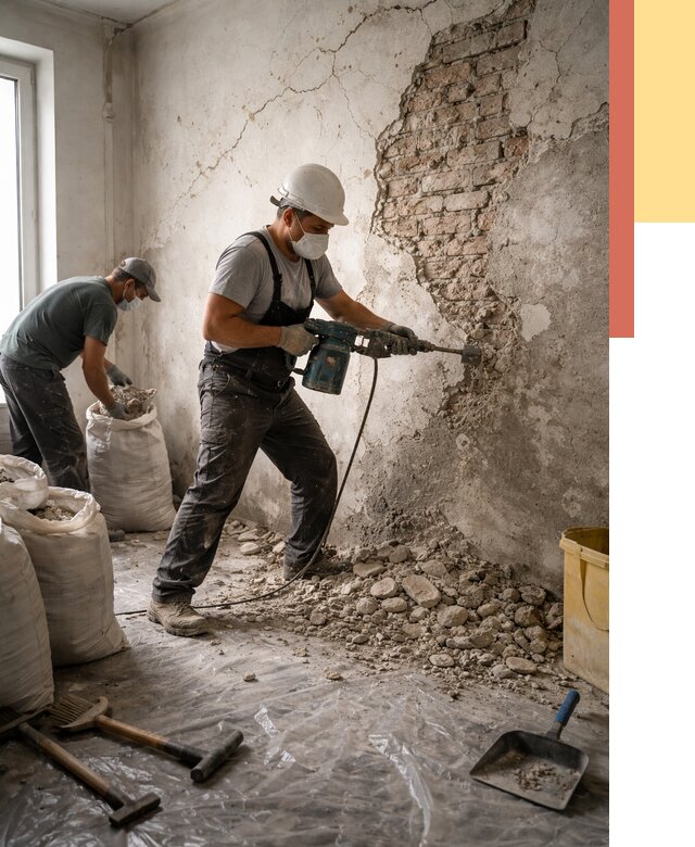 Демонтаж штукатурки со стен в Ярцево от 7325 руб/м² — быстро и недорого | ОТДЕЛОЧНИК-Рцв