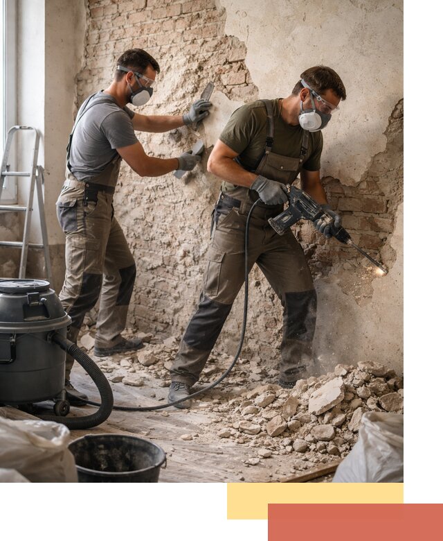 Демонтаж штукатурки со стен в Ярцево быстро и аккуратно