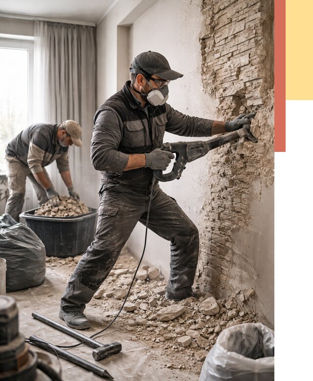 Демонтаж декоративного камня в Ярцево от 1475 руб/м² — быстро и недорого | ОТДЕЛОЧНИК-Рцв