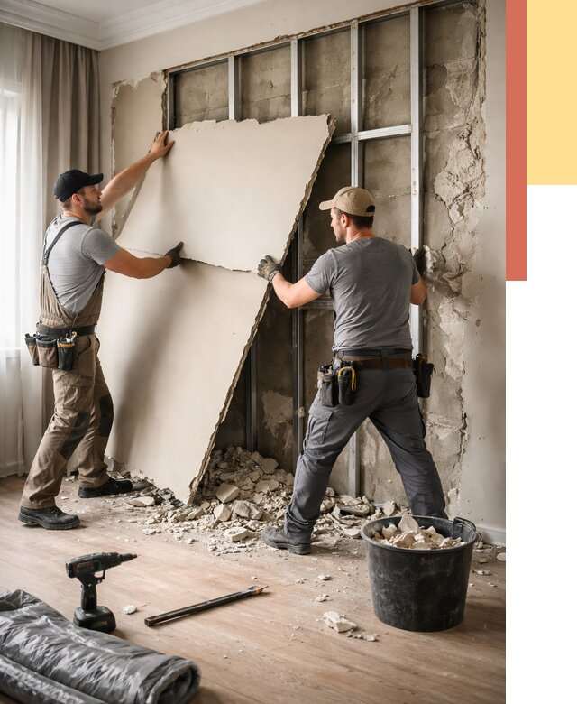 Демонтаж гипсокартона со стен в Ярцево от 356 руб. — услуги демонтажа | ОТДЕЛОЧНИК-Рцв