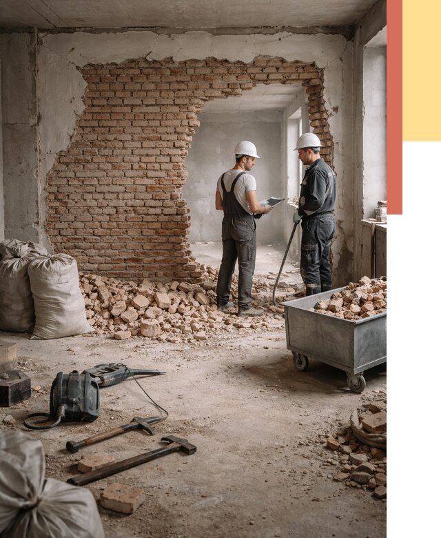 Демонтаж кирпичных стен в Ярцево от 4273 руб. — быстро, недорого, под ключ | ОТДЕЛОЧНИК-Рцв