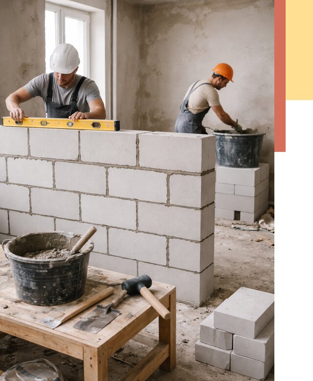 Кладка перегородок из газобетона в Ярцево от 3256 руб. под ключ | ОТДЕЛОЧНИК-Рцв
