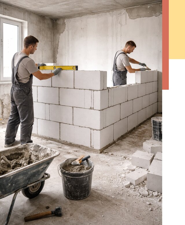 Кладка перегородок из ПГП в Ярцево от 2544 руб./м2 — монтаж и возведение под ключ | ОТДЕЛОЧНИК-Рцв