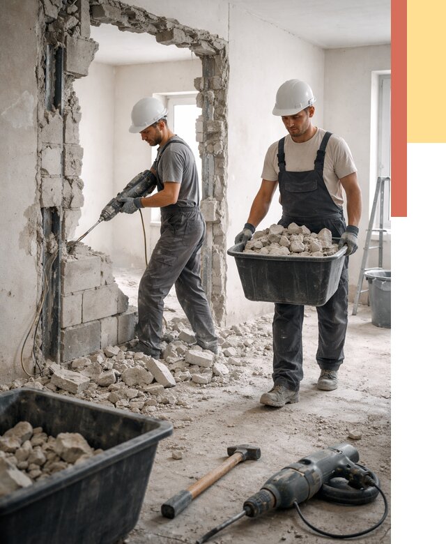 Демонтаж блоковых перегородок в Ярцево от 3815 руб. — быстро и недорого | ОТДЕЛОЧНИК-Рцв