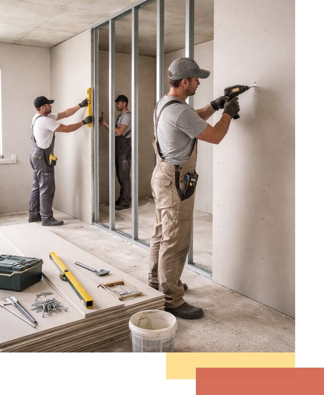 Однослойная перегородка из гипсокартона в Ярцево под ключ, монтаж и отделка