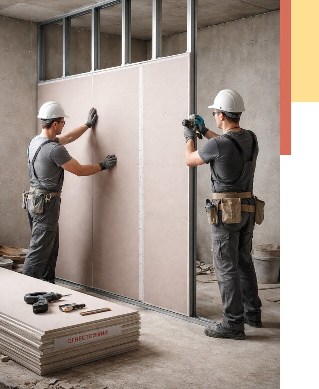 Перегородка из огнестойкого гипсокартона в Ярцево от 1882 руб. под ключ | ОТДЕЛОЧНИК-Рцв