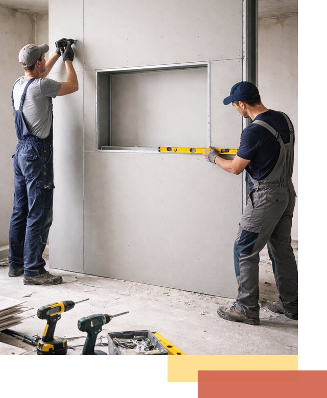 Перегородка из гипсокартона с нишей под декор в Ярцево