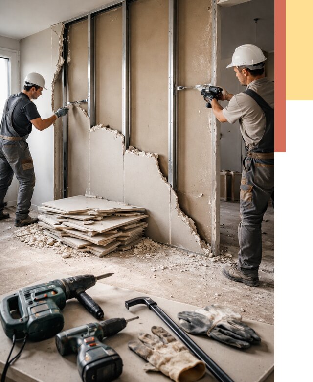 Демонтаж перегородки из гипсокартона в Ярцево от 1221 руб. быстро и недорого | ОТДЕЛОЧНИК-Рцв