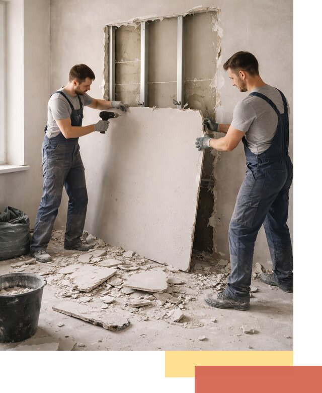 Демонтаж перегородки из гипсокартона в Ярцево быстрый и аккуратный