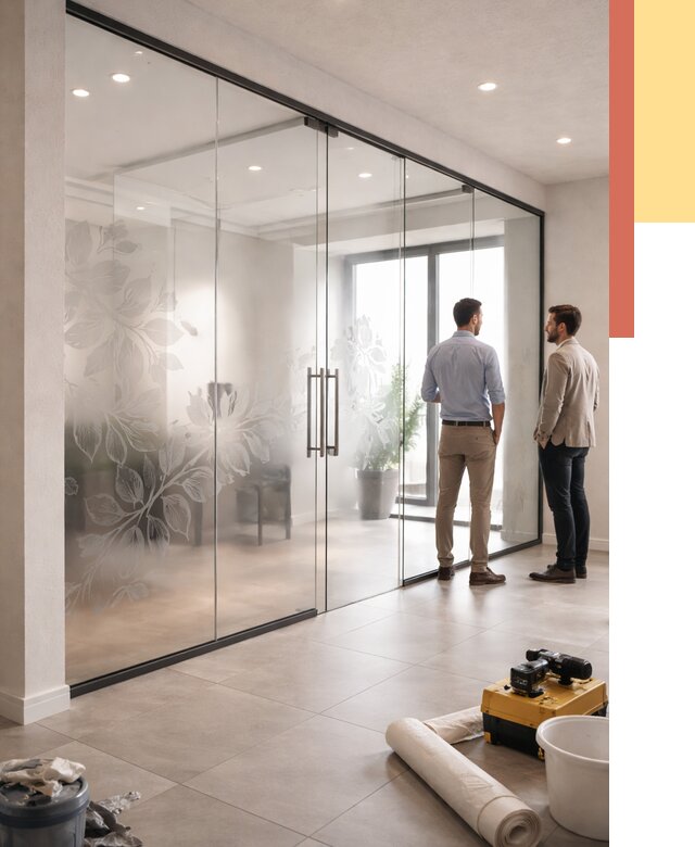 Стеклянные перегородки с рисунком в Ярцево от 12718 руб. монтаж и нанесение | ОТДЕЛОЧНИК-Рцв