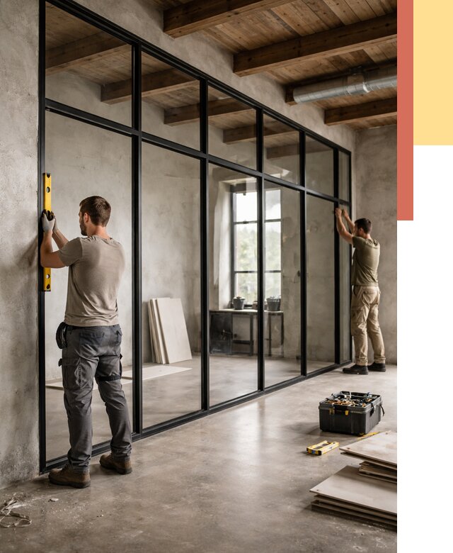 Стеклянные перегородки лофт в Ярцево от 10683 руб. под ключ | ОТДЕЛОЧНИК-Рцв