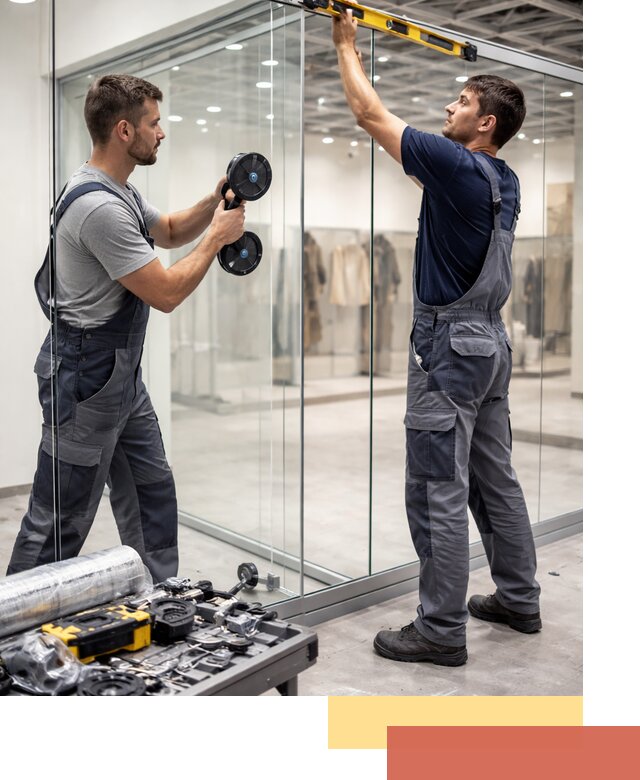 Стеклянные перегородки для магазинов в Ярцево — монтаж и установка