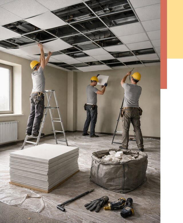 Демонтаж потолка Армстронг в Ярцево от 4578 руб. быстро и недорого | ОТДЕЛОЧНИК-Рцв