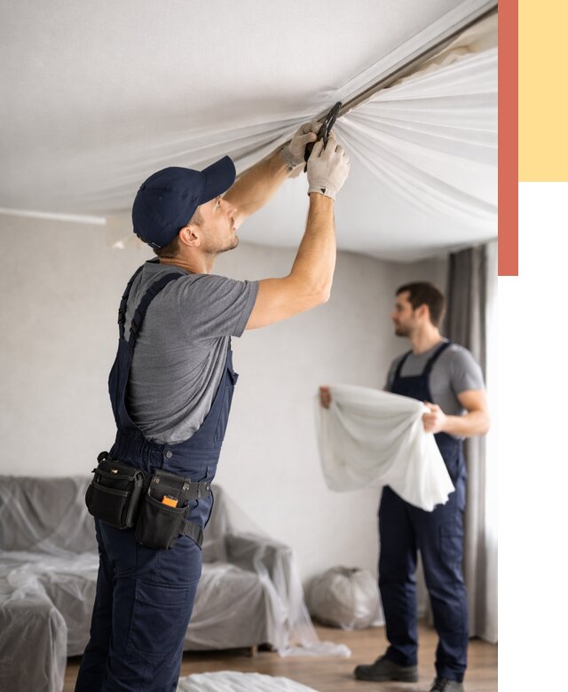 Демонтаж натяжного потолка в Ярцево от 4578 руб. — снятие и разбор под ключ | ОТДЕЛОЧНИК-Рцв