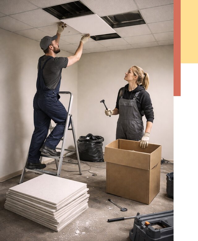 Демонтаж потолочной плитки в Ярцево от 4578 руб. быстро и недорого | ОТДЕЛОЧНИК-Рцв