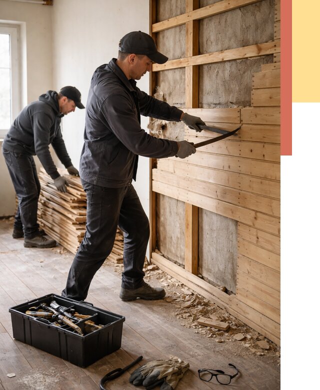 Демонтаж вагонки в Ярцево от 3866 руб/м2 — быстро и недорого | ОТДЕЛОЧНИК-Рцв