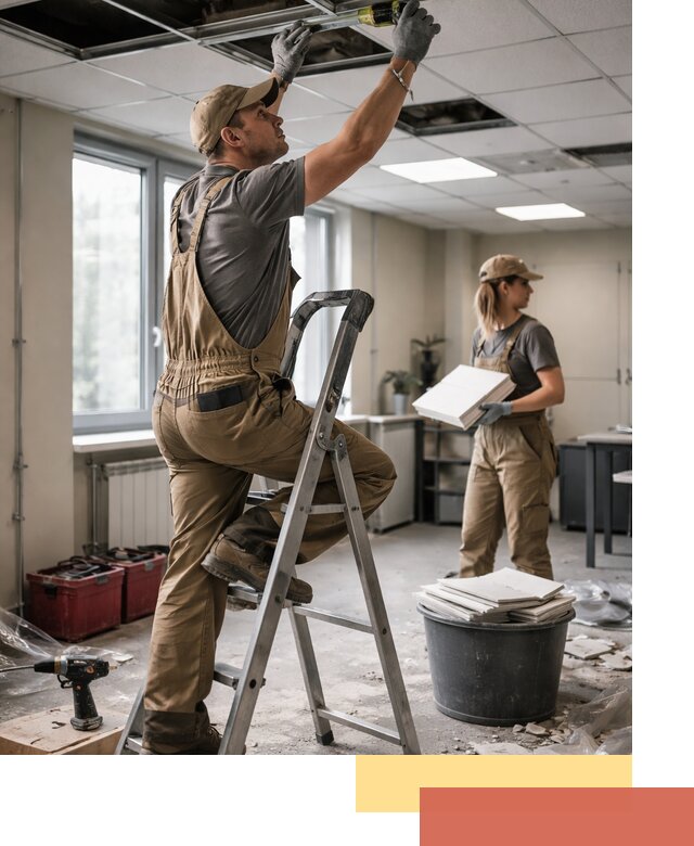 Ремонт потолка Армстронг и замена плит в Ярцево