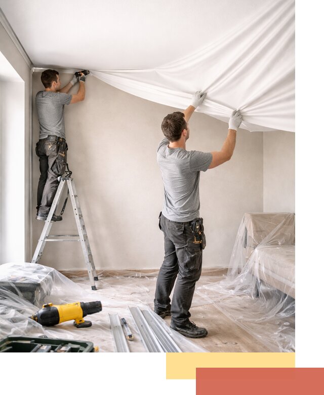 Монтаж тканевого натяжного потолка в Ярцево недорого и быстро