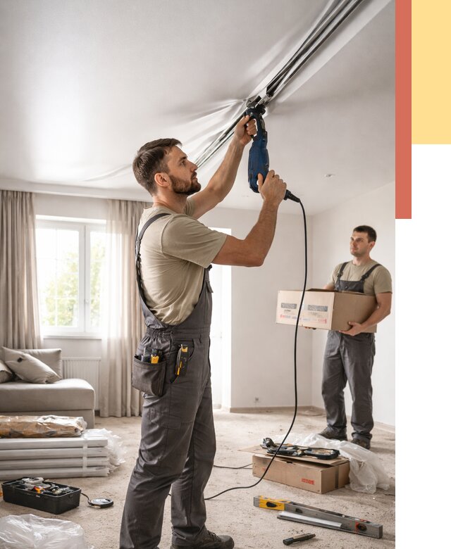 Монтаж сатинового натяжного потолка в Ярцево от 3561 руб. | Быстро, недорого — ОТДЕЛОЧНИК-Рцв