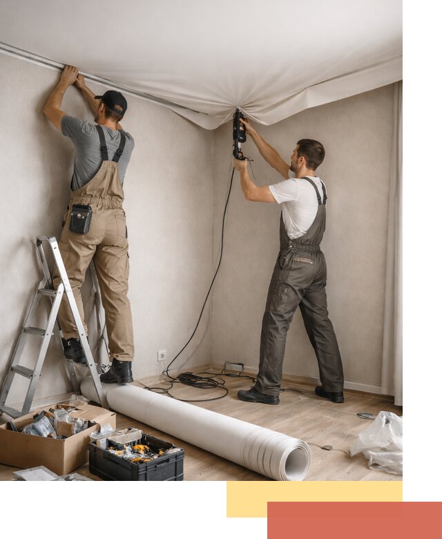 Монтаж цветного натяжного потолка в Ярцево за один день