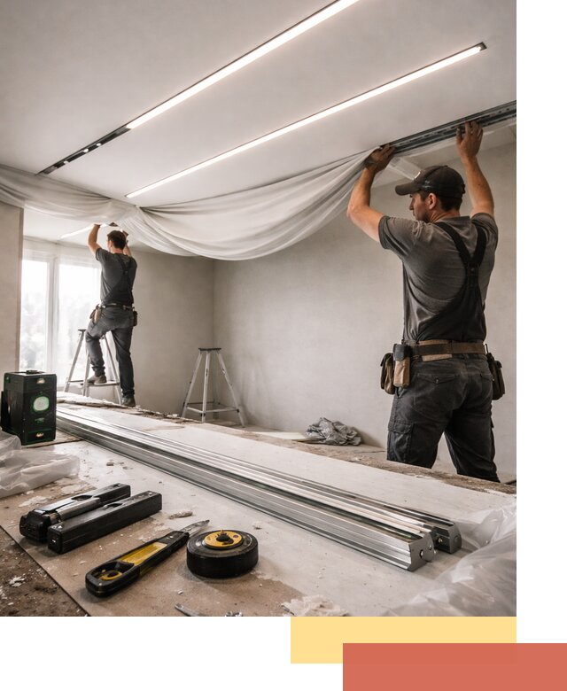 Монтаж натяжных потолков со световыми линиями в Ярцево