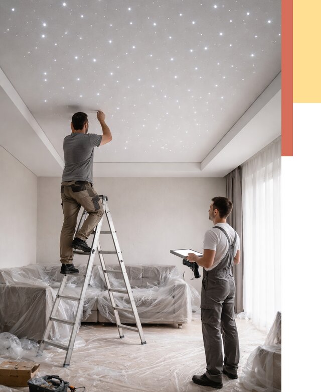 Монтаж натяжного потолка «звездное небо» в Ярцево от 6613 руб. | ОТДЕЛОЧНИК-Рцв