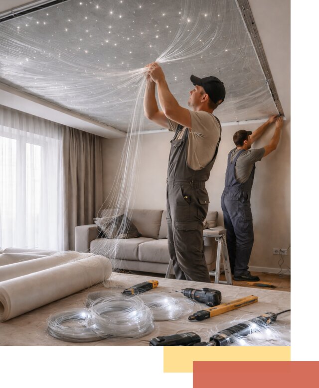 Монтаж натяжного потолка «Звездное небо» в Ярцево