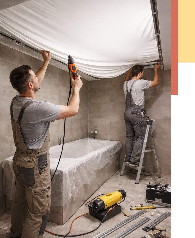 Монтаж натяжного потолка в ванной в Ярцево от 1221 руб. под ключ | ОТДЕЛОЧНИК-Рцв