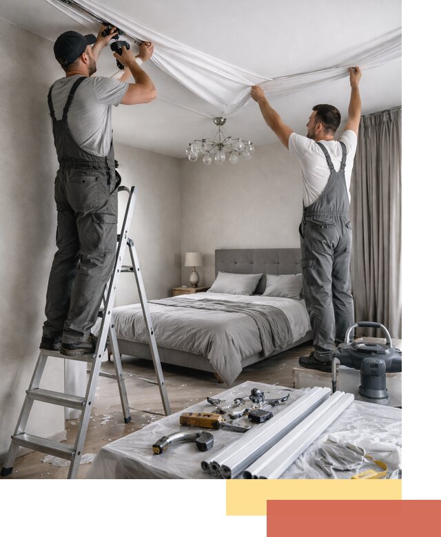 Монтаж натяжного потолка в спальне в Ярцево