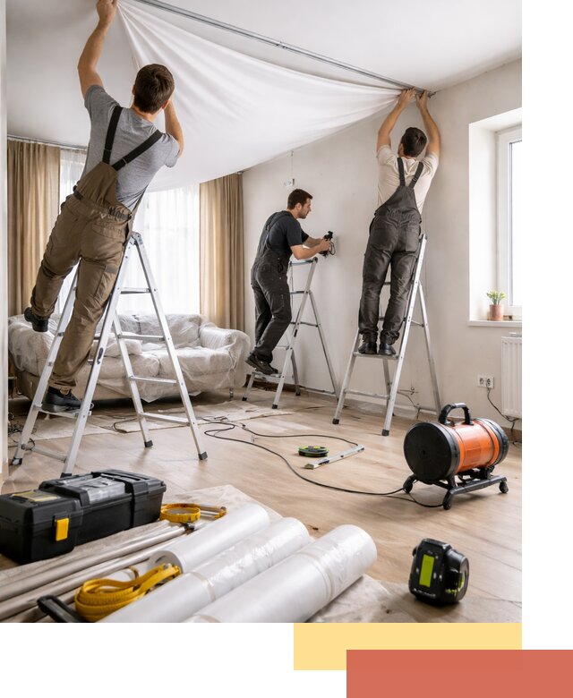 Монтаж натяжного потолка в гостиной в Ярцево