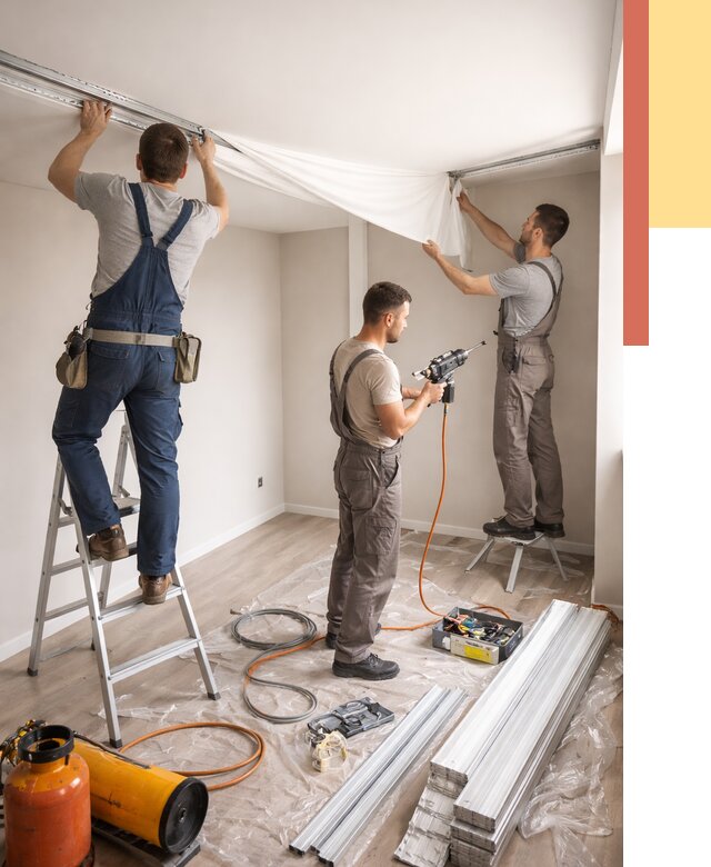 Монтаж натяжного потолка в студии в Ярцево от 5596 руб. — быстро и недорого | ОТДЕЛОЧНИК-Рцв