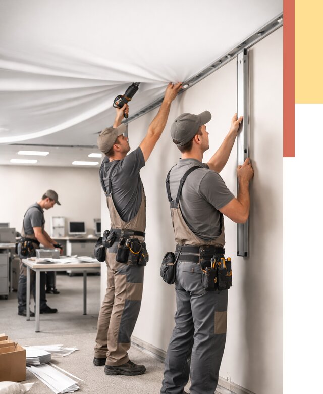 Монтаж натяжного потолка в офисе в Ярцево от 458 руб/м² — быстро и недорого | ОТДЕЛОЧНИК-Рцв