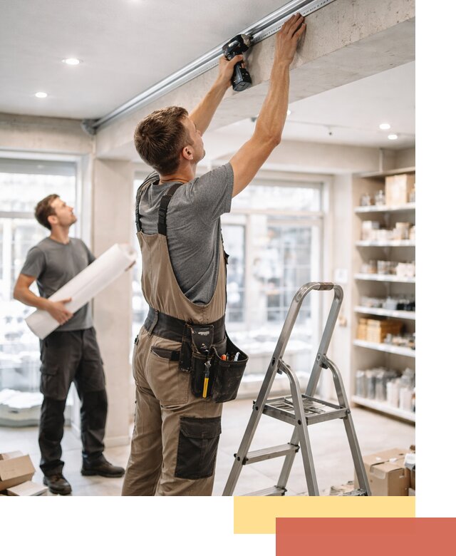 Монтаж натяжных потолков в магазине в Ярцево