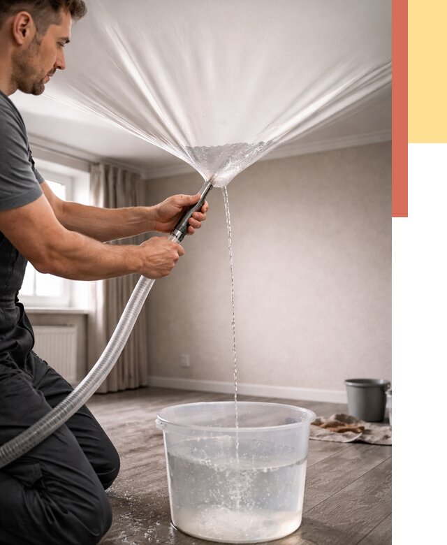 Слив воды с натяжного потолка в Ярцево от 2544 руб. быстро и недорого | ОТДЕЛОЧНИК-Рцв