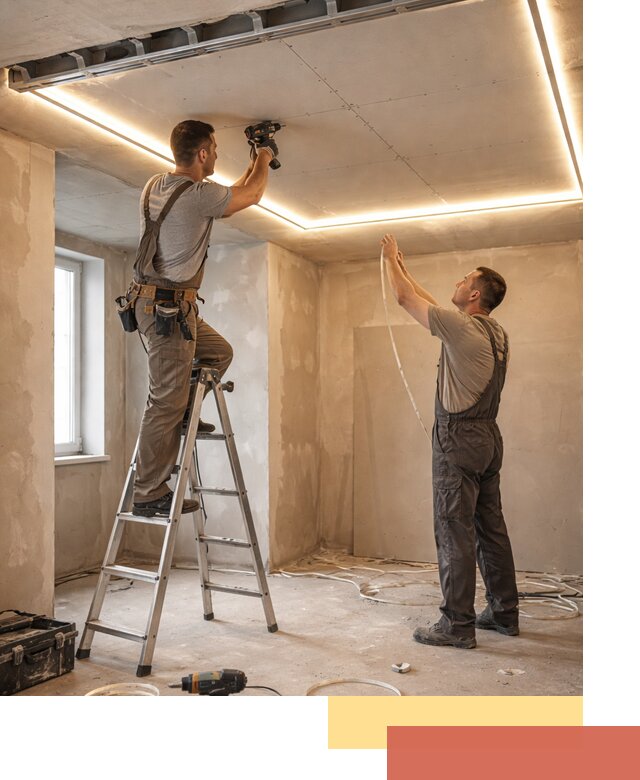 Потолок из гипсокартона с подсветкой в Ярцево