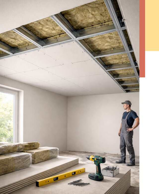 Звукоизоляция потолка ГКЛ в Ярцево от 967 руб. — монтаж под ключ | ОТДЕЛОЧНИК-Рцв